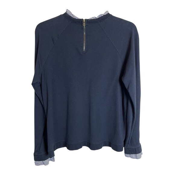 Carolina Belle Ruffle Trim Navy Modal Sweatshirt  Size M  Exposed Zipper Top - Picture 2 of 8